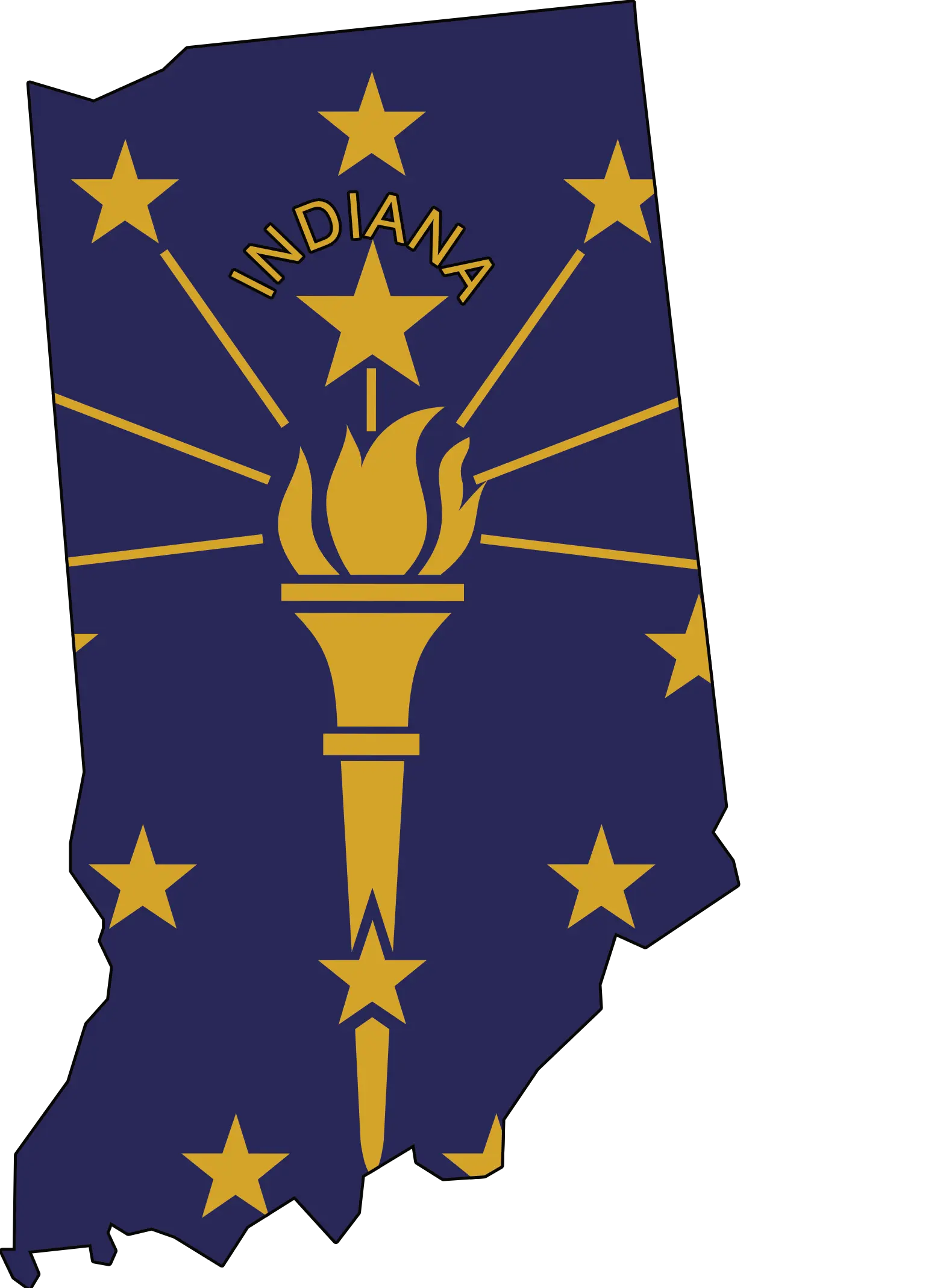 Outline of Indiana with the state flag.